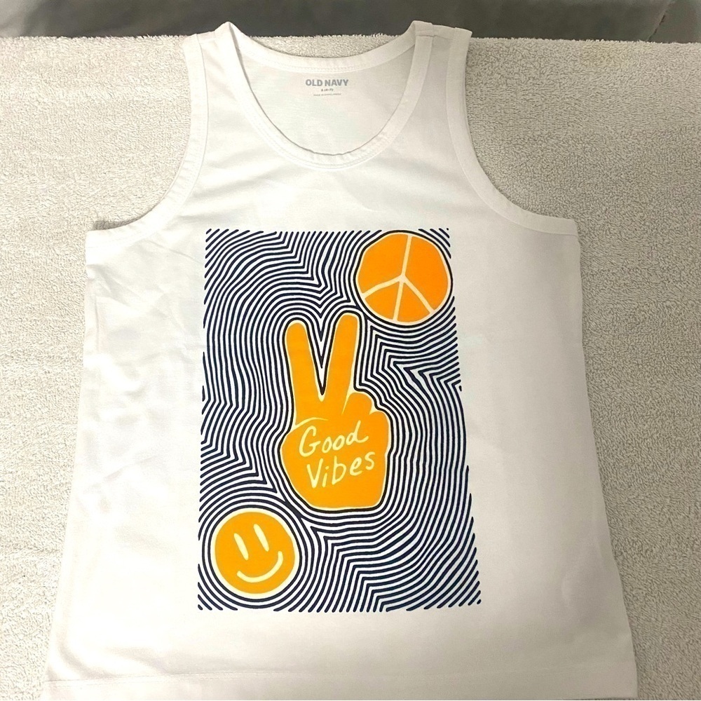 Old Navy Boys Peace Smiley Face White Tank Size Small 6/7 NWOT
